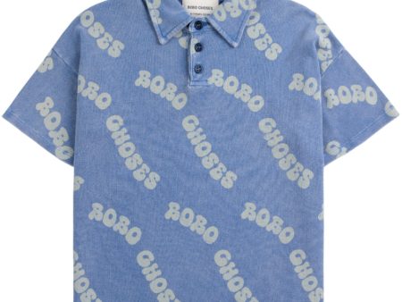 Bobo Choses Blue Wavy Bobo Choses All Över Waffle Pikétröja Online Hot Sale