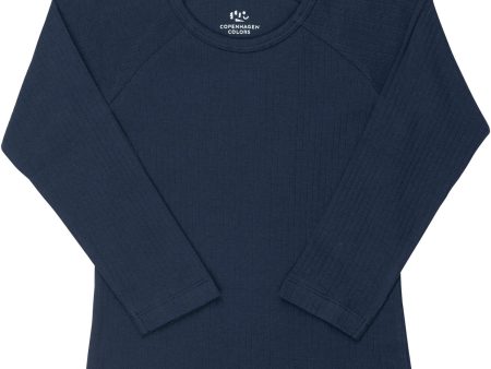 COPENHAGEN COLORS Navy Rib Jersey Classic Longsleeve Blus Discount